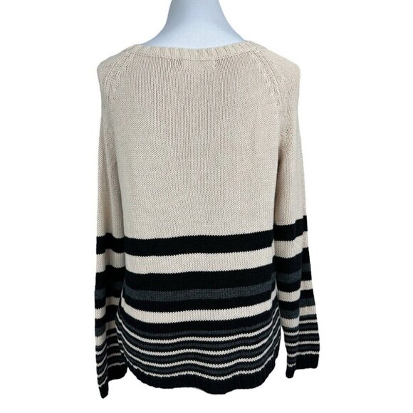 Covered by Suss Women's Cream Striped Scoop Neck Old Money Knit Sweater S/C39 - Picture 4 of 11